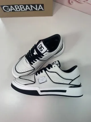 Dolce & Gabbana White Black Low-Top Leather-Panelled Lifestyle Sneakers 9