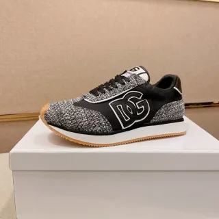 Dolce & Gabbana Black Gray Monogrammed Side Panel Woven Textile Upper Sneakers