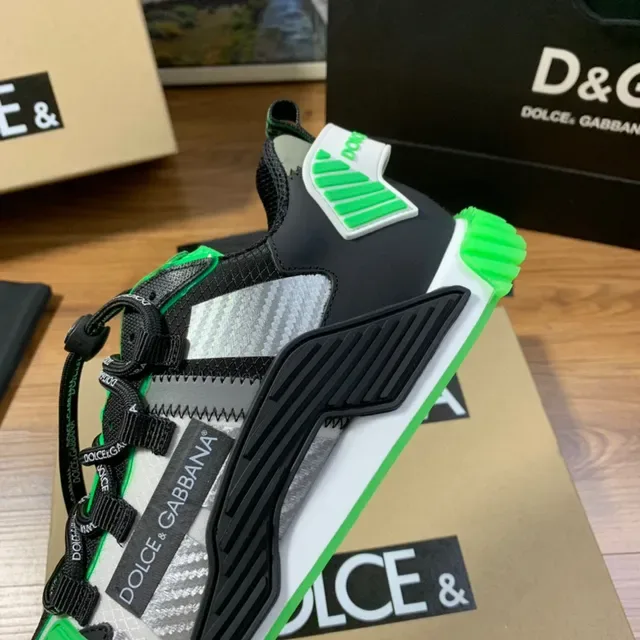 Dolce & Gabbana কালো সবুজ মাল্টি-প্যানেল মেশ ও সিন্থেটিক উপর জিপার-অ্যাকসেন্টেড সাইড প্যানেল স্নিকার 3