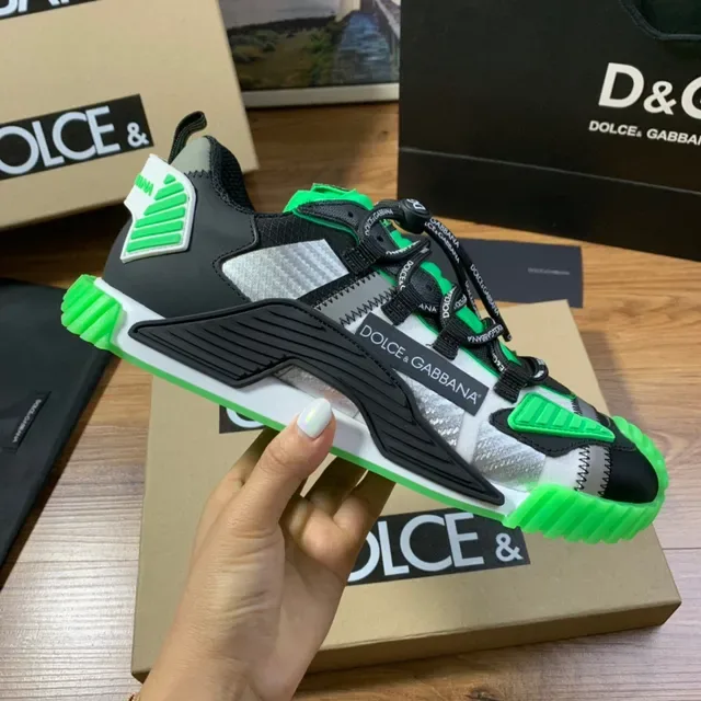 Dolce & Gabbana কালো সবুজ মাল্টি-প্যানেল মেশ ও সিন্থেটিক উপর জিপার-অ্যাকসেন্টেড সাইড প্যানেল স্নিকার 4