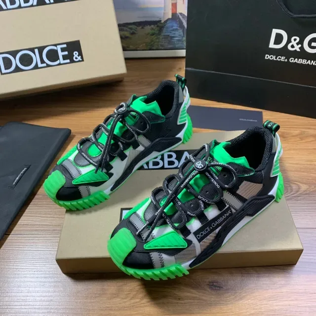 Dolce & Gabbana কালো সবুজ মাল্টি-প্যানেল মেশ ও সিন্থেটিক উপর জিপার-অ্যাকসেন্টেড সাইড প্যানেল স্নিকার 8
