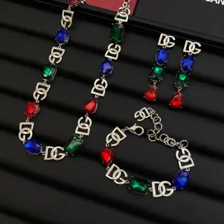 项链 Dolce & Gabbana DG Icon 多彩银色 interlocking logo 链接 切面红绿蓝宝石