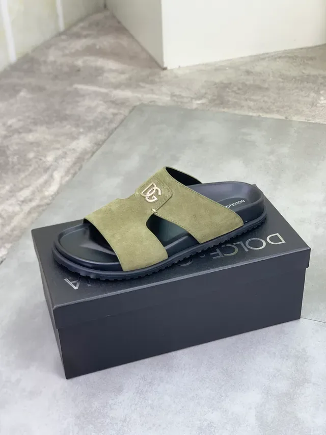Dolce & Gabbana Verde Oliva Camurça DG Logo Slides 4
