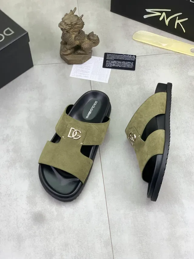 Dolce & Gabbana Verde Oliva Camurça DG Logo Slides 5