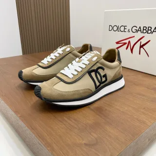 Dolce & Gabbana Portofino Beige Noir Rétro Runner Silhouette Daim et Panneaux Textiles Sneakers Lifestyle