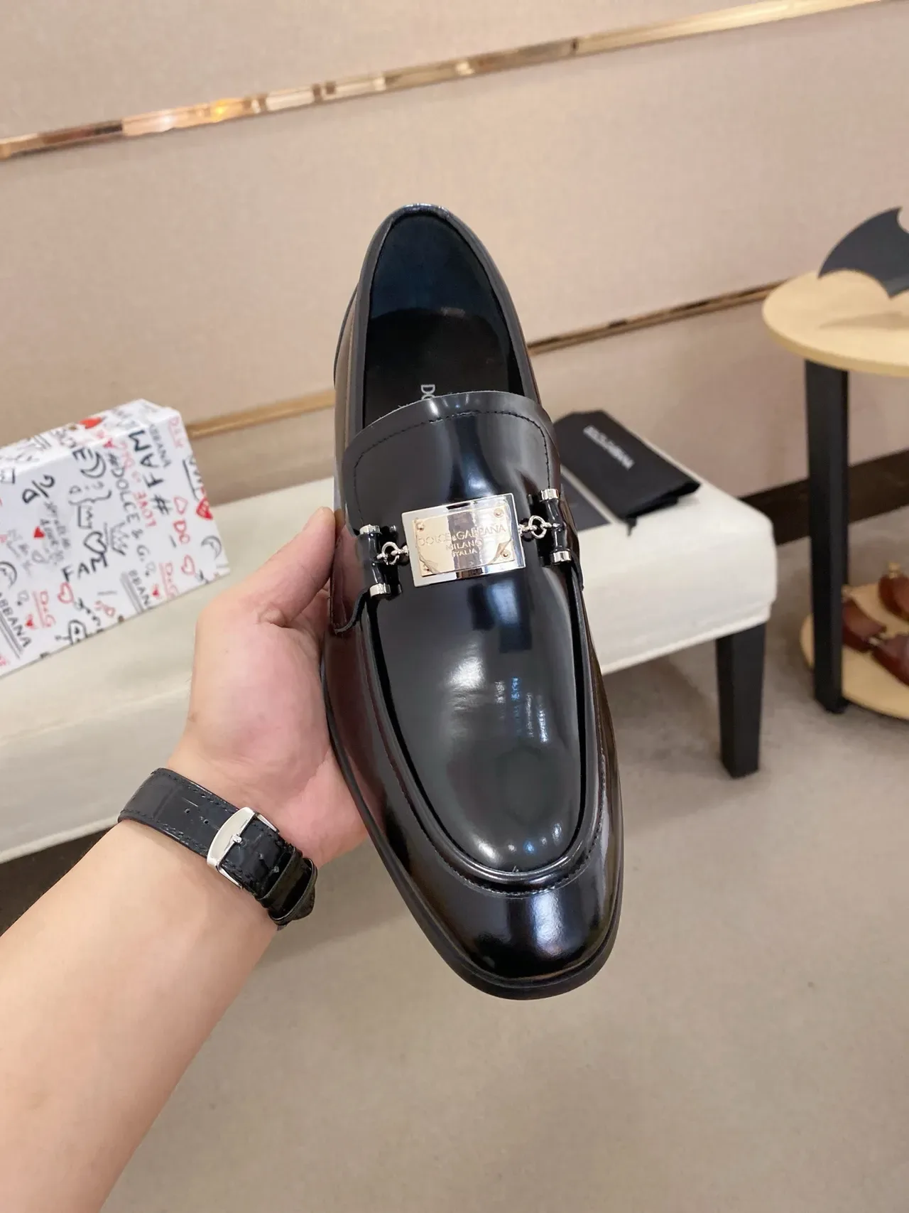 Dolce & Gabbana Portofino Black Red Glossy Patent Leather Moccasin Stitching Loafer 5