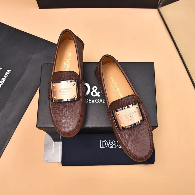 Dolce & Gabbana Portofino Mocasines Marrón Cuero Granulado 2
