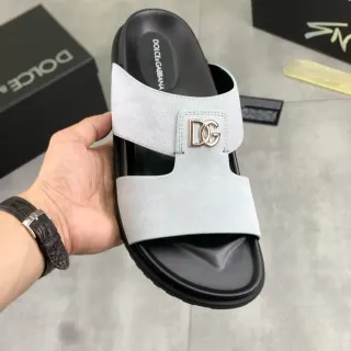 Dolce & Gabbana Portofino Daim gris clair DG Logo Slide Slippers