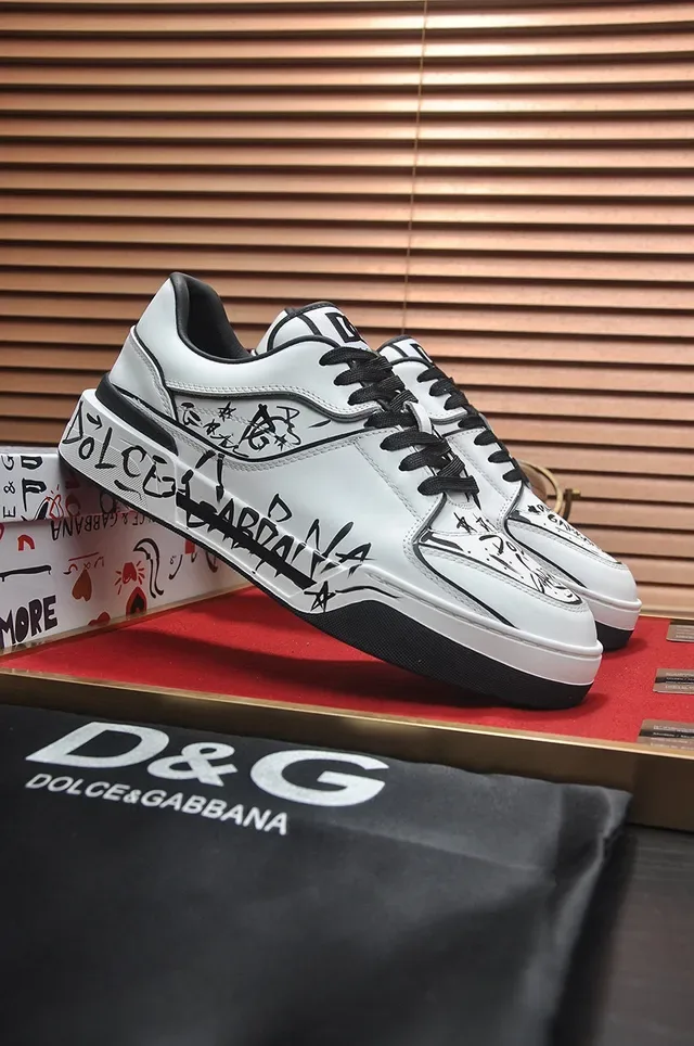 Dolce & Gabbana Brancas e Pretas Graffiti Plataforma Lifestyle Sneakers 7