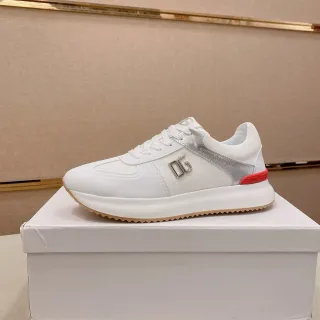 Dolce & Gabbana Blancs Rouges Cuir Et Textile Supérieur Panneau Latéral Métallique Argenté Lifestyle Sneakers