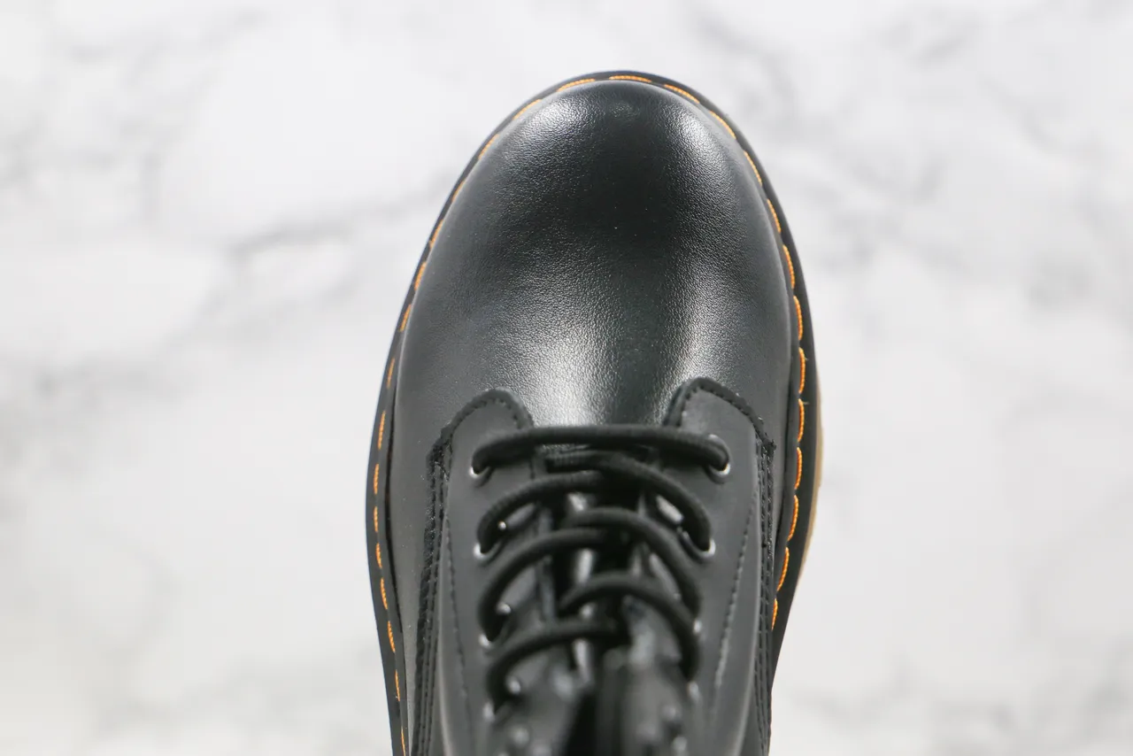 Dr. Martens 1460 Bottes Martin Cuir Noir Lisse Couture Jaune 6