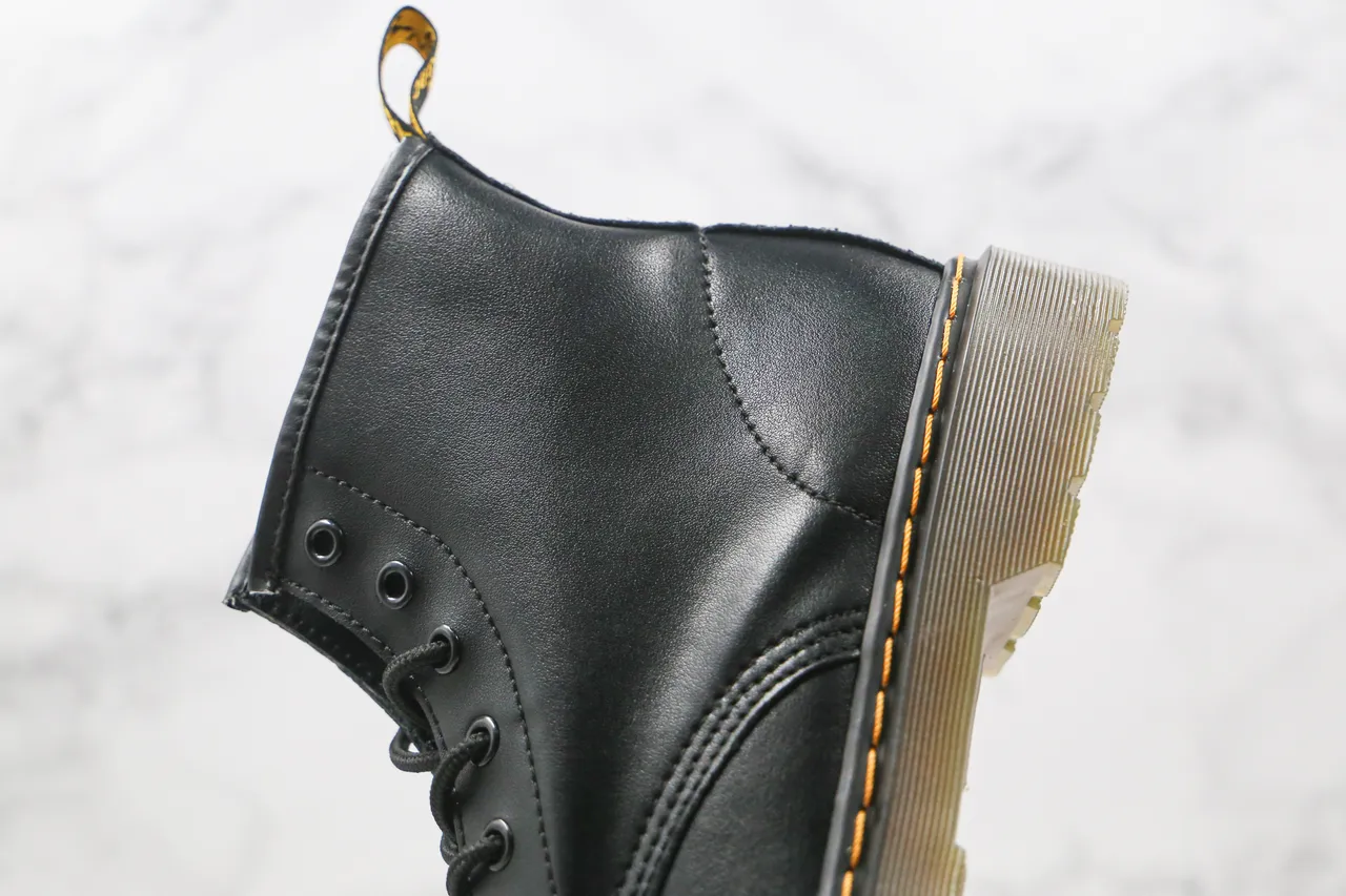 Dr. Martens 1460 Bottes Martin Cuir Noir Lisse Couture Jaune 7