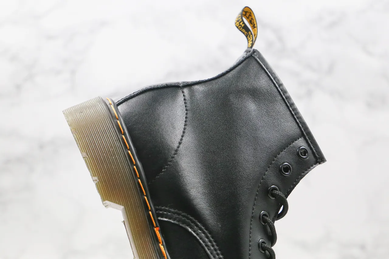 Dr. Martens 1460 Bottes Martin Cuir Noir Lisse Couture Jaune 8