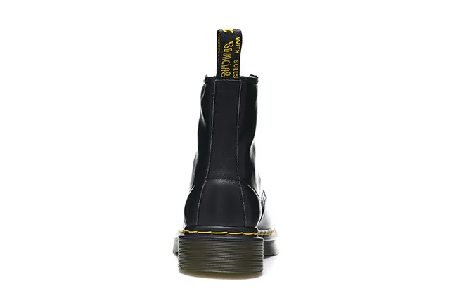 Dr. Martens 1460 काला स्मूथ लेदर पीला स्टीच मार्टिन जूते 5