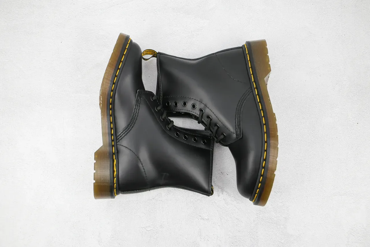 Botines Dr. Martens 1460 Cuir Noir Lisse Couture Jaune 9