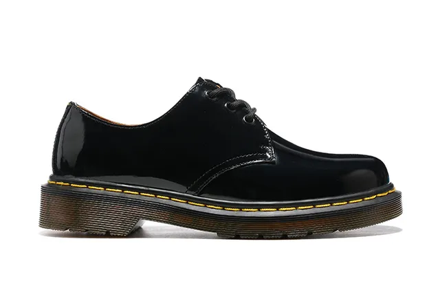 Dr. Martens 1461 Black Brown Patent-Finish Leather Three-Eyelet Closed Lacing Oxford Shoes 6