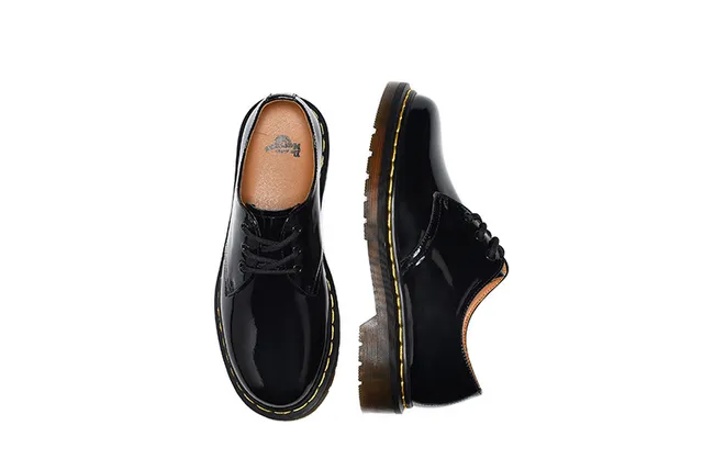 Dr. Martens 1461 Black Brown Patent-Finish Leather Three-Eyelet Closed Lacing Oxford Shoes 7