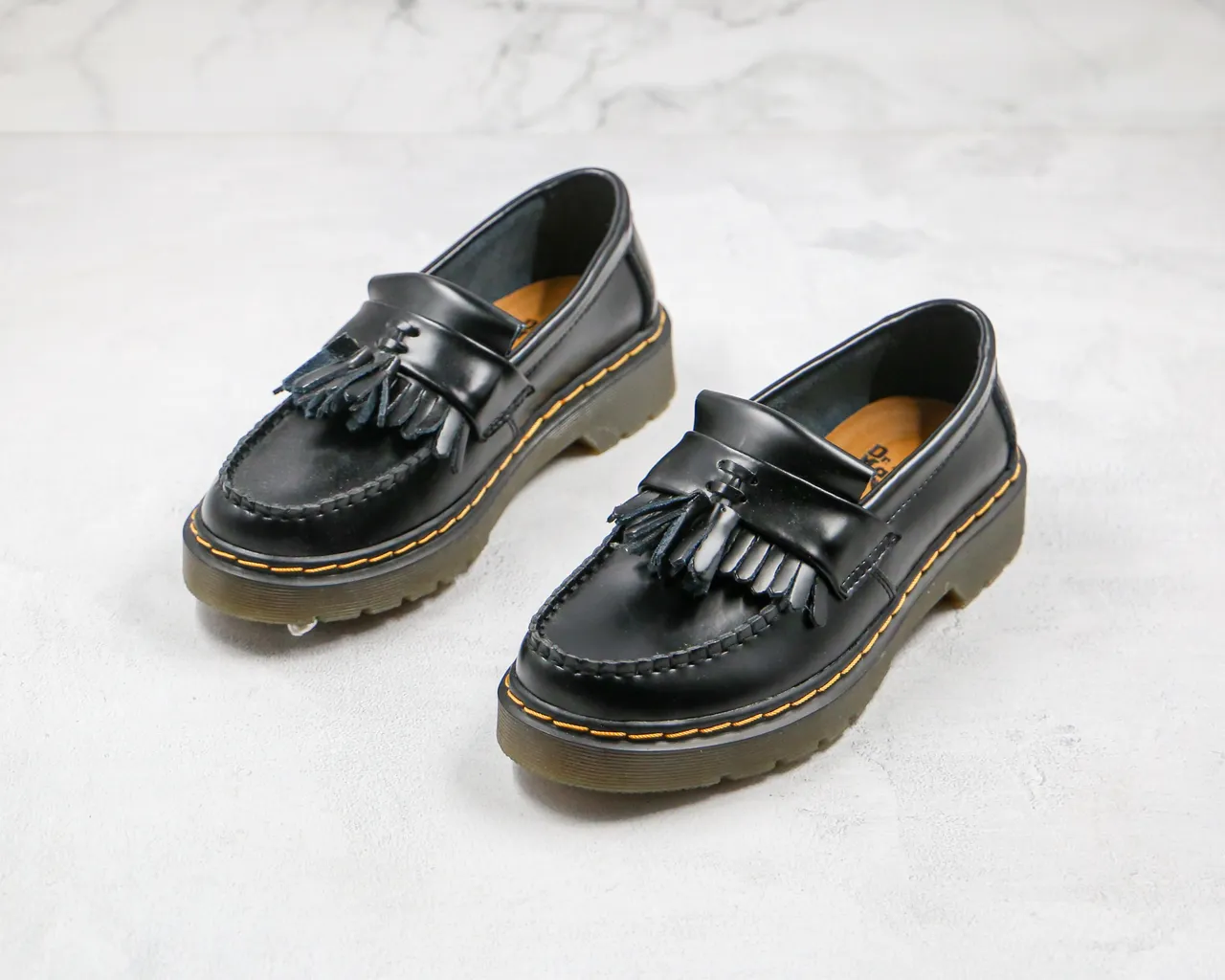 Dr. Martens 1461 Black Yellow Leather Tassel Strap Loafer 8
