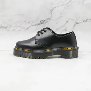 Dr. Martens 1461 काले पीले चिकना चमड़ा 3-Eyelet डर्बी निर्माण ऑक्सफोर्ड जूते