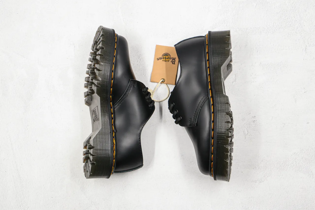 Dr. Martens 1461 Black Yellow Smooth Leather 3-Eyelet Derby Construction Oxford Shoes 2