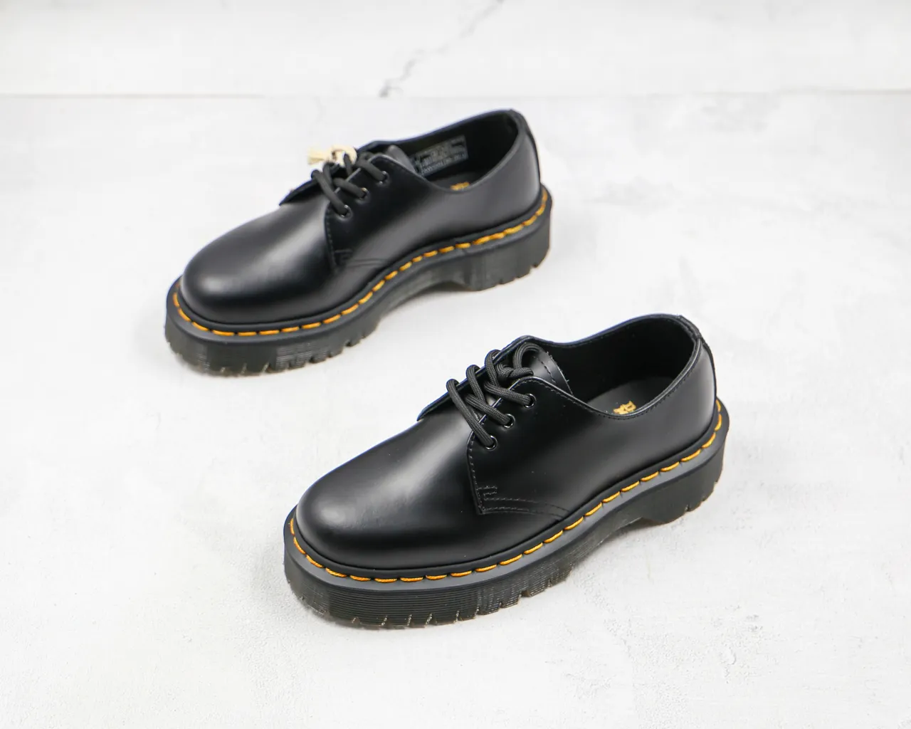 Dr. Martens 1461 Black Yellow Smooth Leather 3-Eyelet Derby Construction Oxford Shoes 4