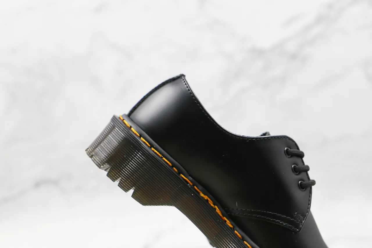 Dr. Martens 1461 Black Yellow Smooth Leather 3-Eyelet Derby Construction Oxford Shoes 5