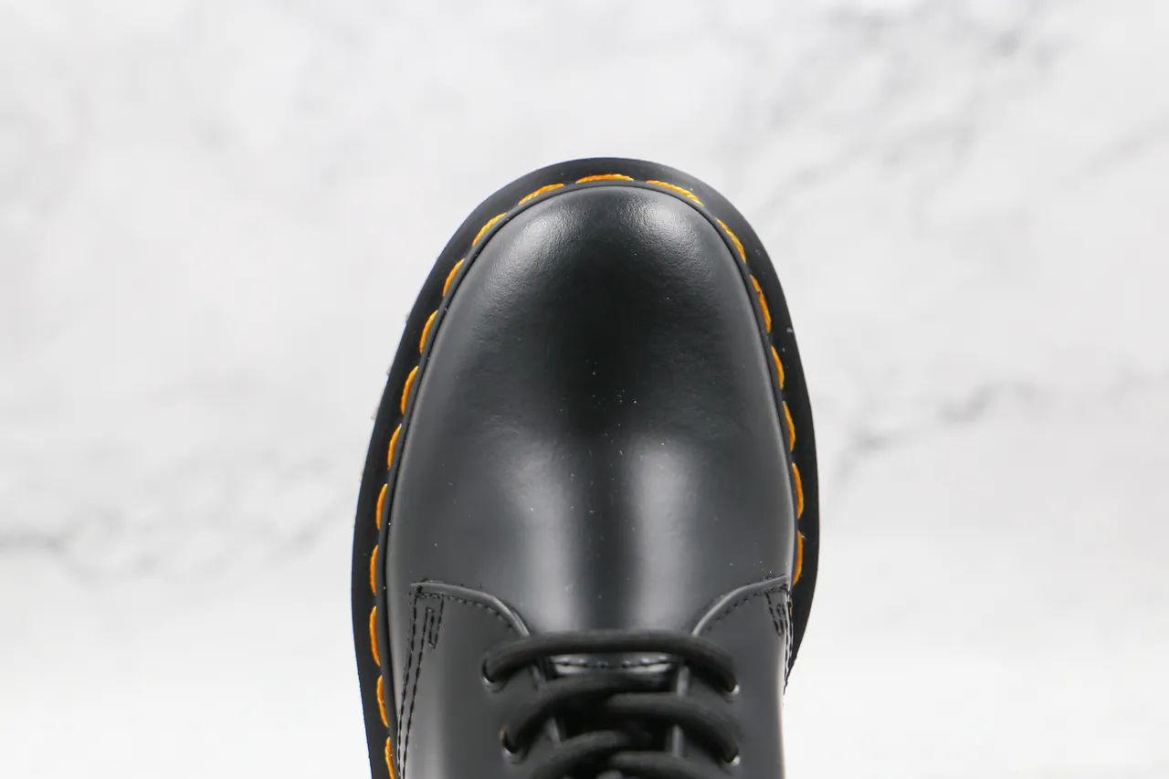Dr. Martens 1461 Black Yellow Smooth Leather 3-Eyelet Derby Construction Oxford Shoes 6