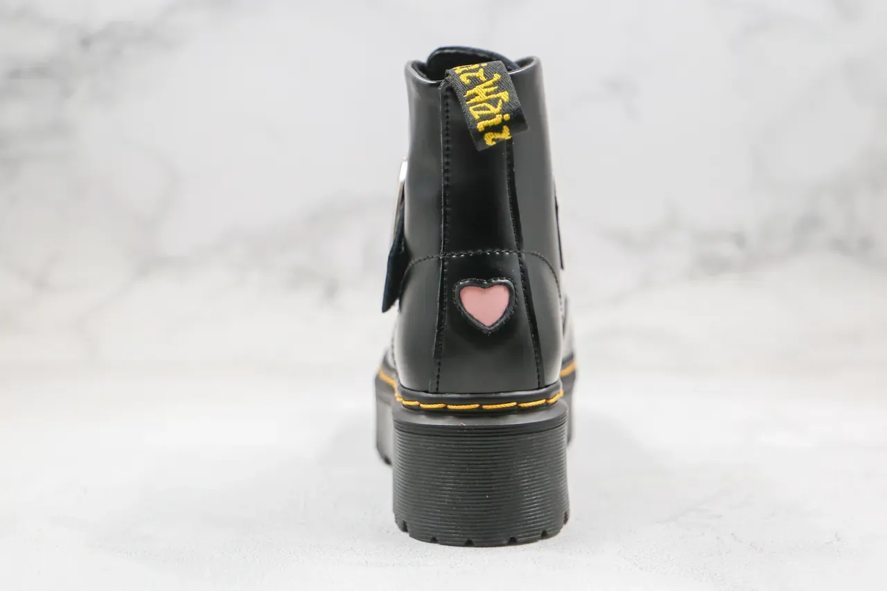 Dr. Martens Bottes de cheville à semelle plateforme noire jaune avec boucle en forme de cœur 2