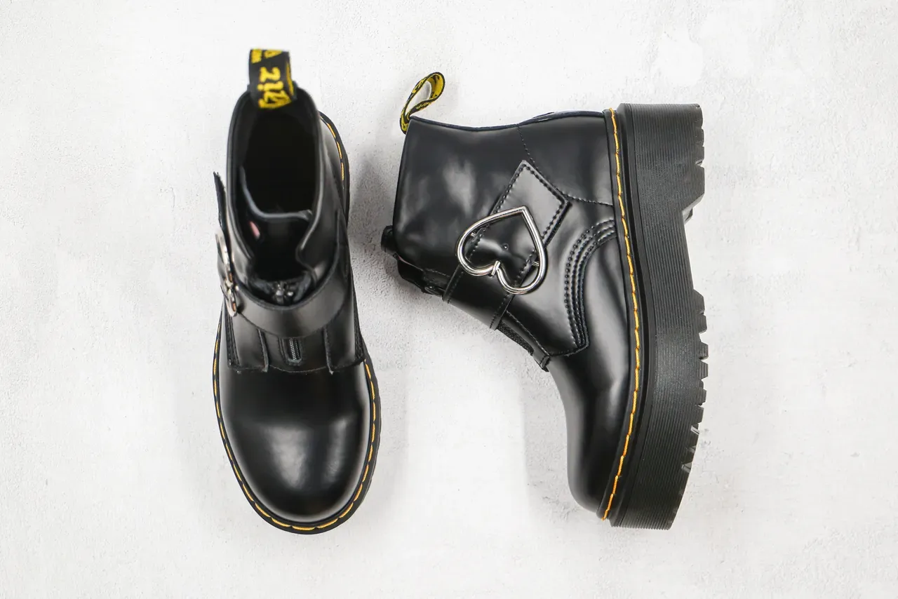 Dr. Martens Bottes de cheville à semelle plateforme noire jaune avec boucle en forme de cœur 9