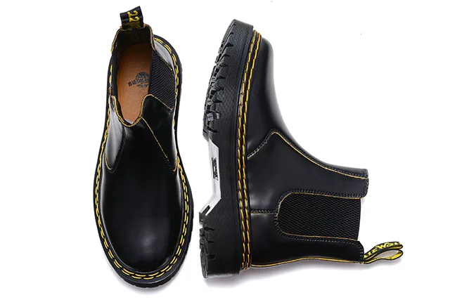 Dr. Martens Black Yellow Smooth Leather Welt Stitching Chelsea Boots 2