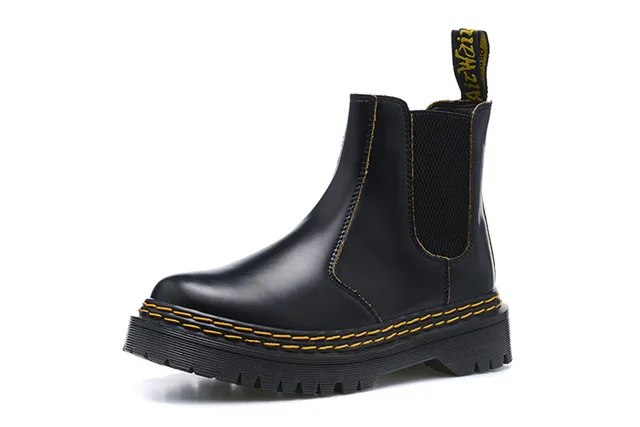Dr. Martens Black Yellow Smooth Leather Welt Stitching Chelsea Boots 4