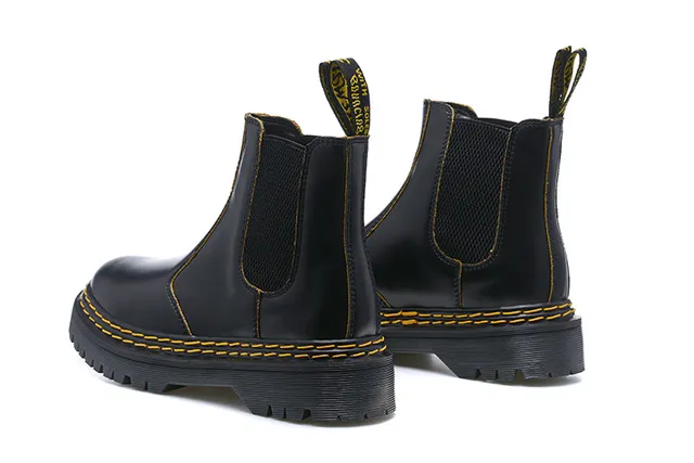 Dr. Martens Black Yellow Smooth Leather Welt Stitching Chelsea Boots 6