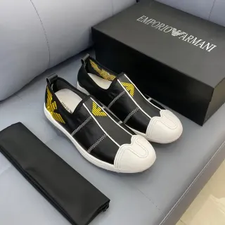 Emporio Armani Zapatillas Lifestyle Negro Blanco Slip-On Cuero Superior