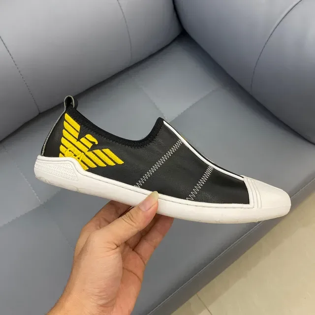Emporio Armani Tênis Lifestyle Preto Branco Slip-On Couro Superior 5