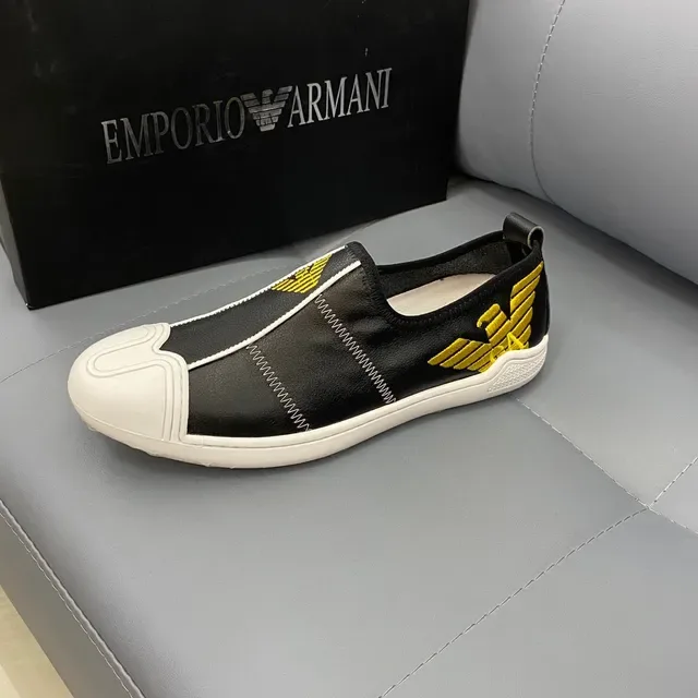 Emporio Armani Tênis Lifestyle Preto Branco Slip-On Couro Superior 6