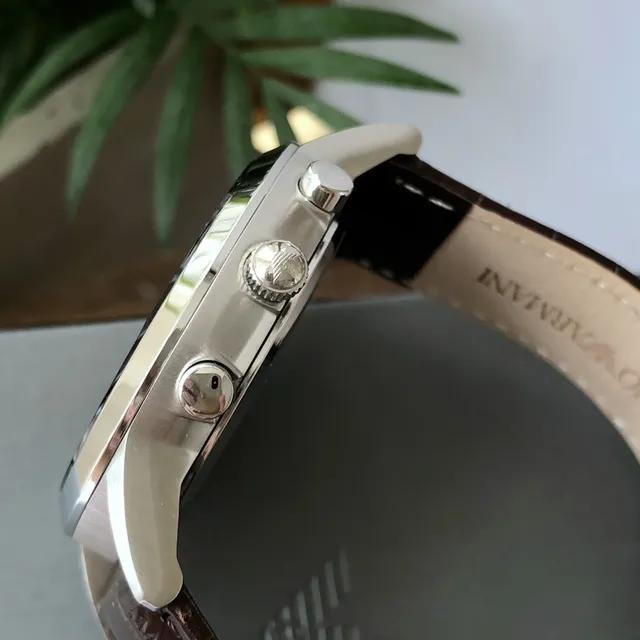 Emporio Armani 计时香槟表盘棕色皮革表带机械表 6