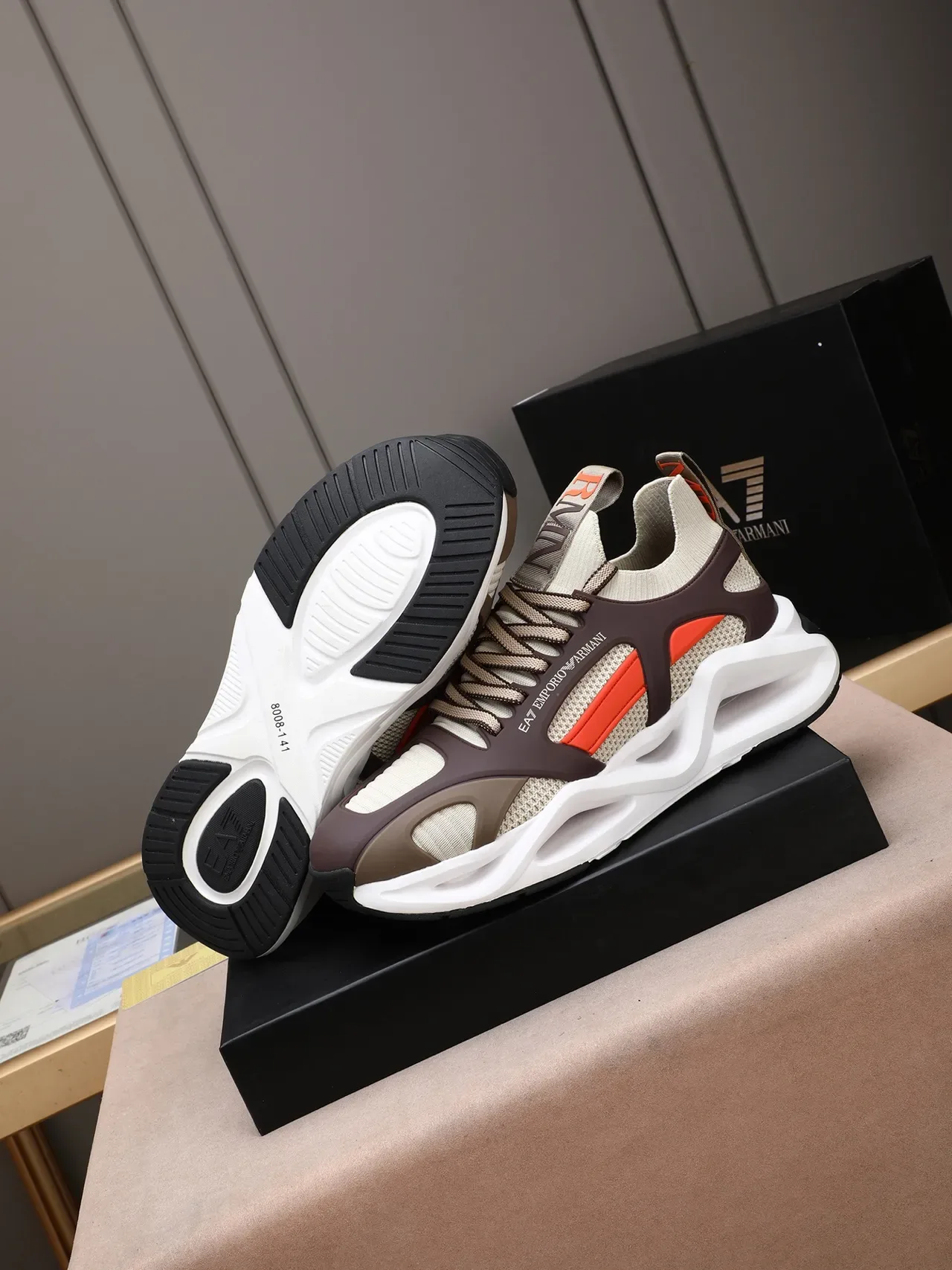 Emporio Armani EA7 بيج بني برتقالي midsole منحور حذاء نمط حياة 4