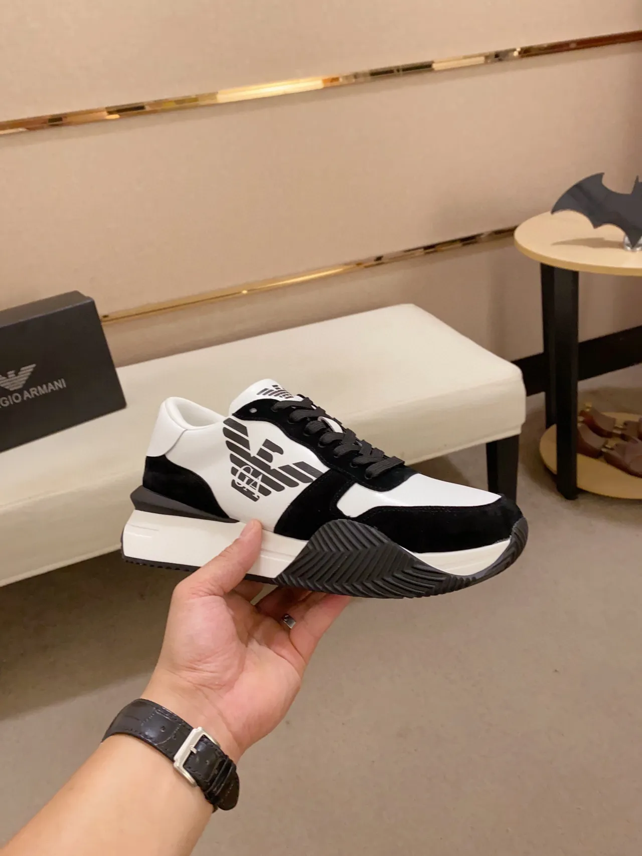 Emporio Armani Logo da Águia Tênis Lifestyle Preto e Branco 6