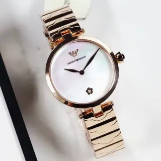 Emporio Armani सोने की सफेद गुलाब लहरदार लिंक कंगन माँ मोती डायल क्वार्ट्ज घड़ी