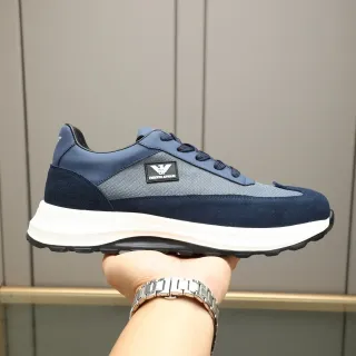 Emporio Armani Navy and Gray Suede-Mesh Platform Lifestyle Sneakers
