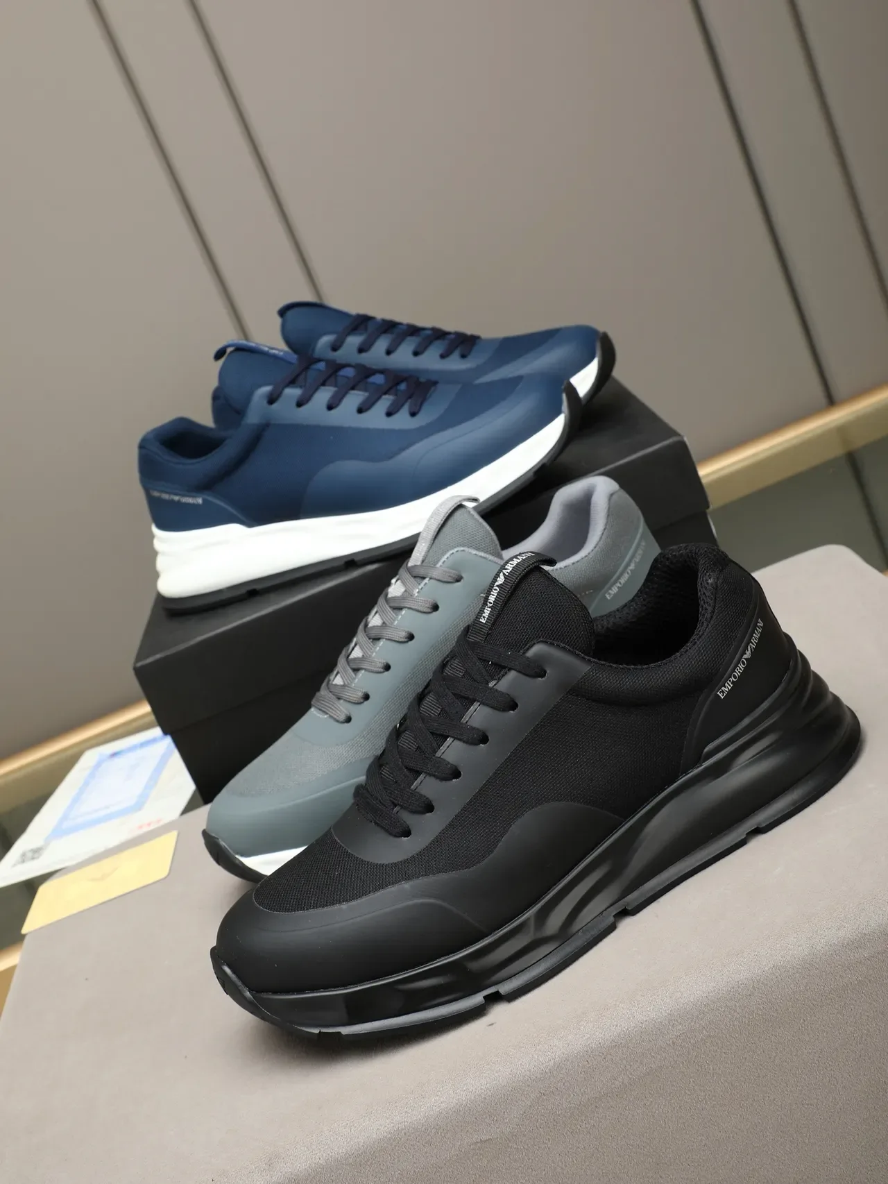 Emporio Armani Navy Mesh e Sintético Tênis Lifestyle 2