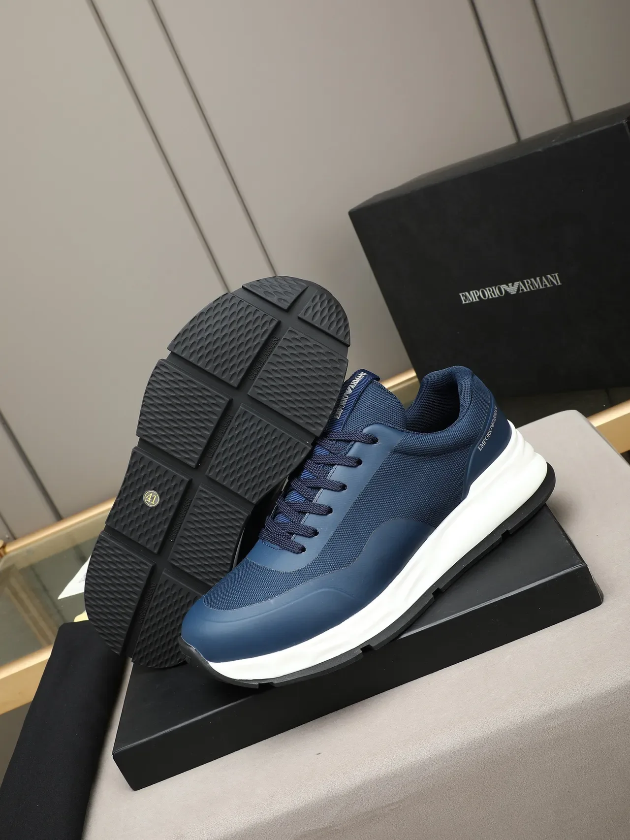 Emporio Armani Navy Mesh e Sintético Tênis Lifestyle 5