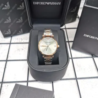 Emporio Armani चांदी सोने की गोल केस सनरे डायल क्वार्ट्ज वॉच