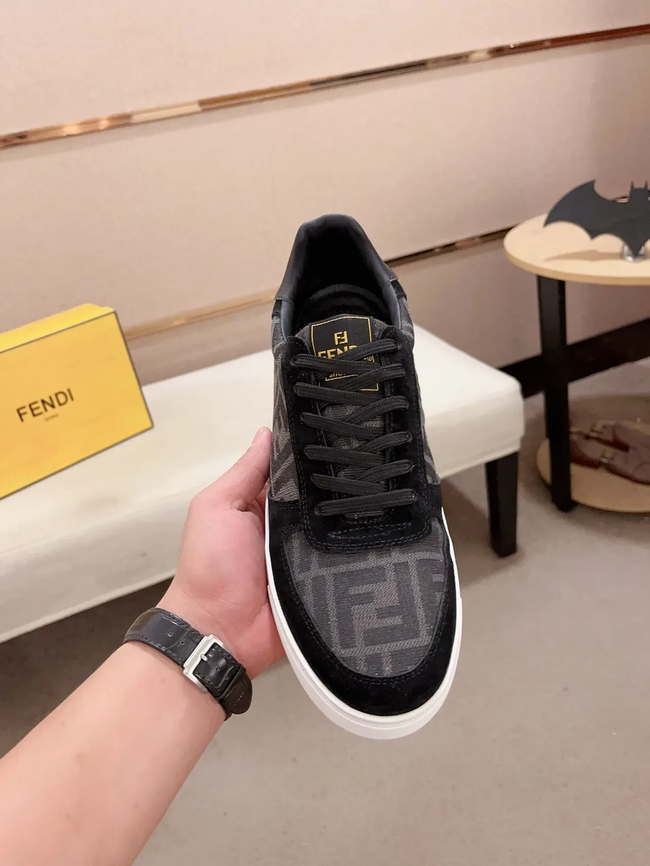 Fendi Ace Monogram-Print Black Suede Lifestyle Sneakers 2