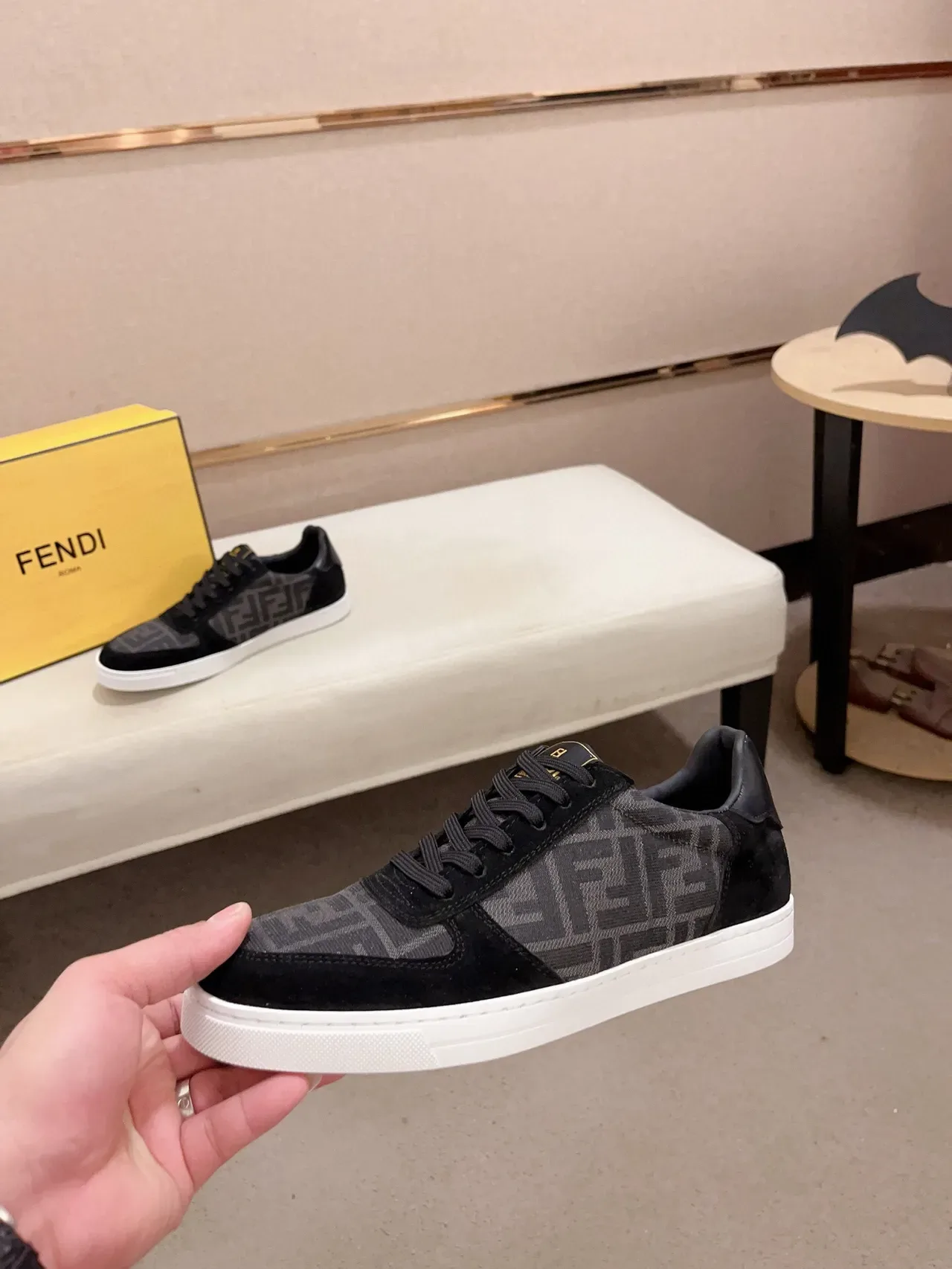 Fendi Ace Monogram-Print Black Suede Lifestyle Sneakers 3