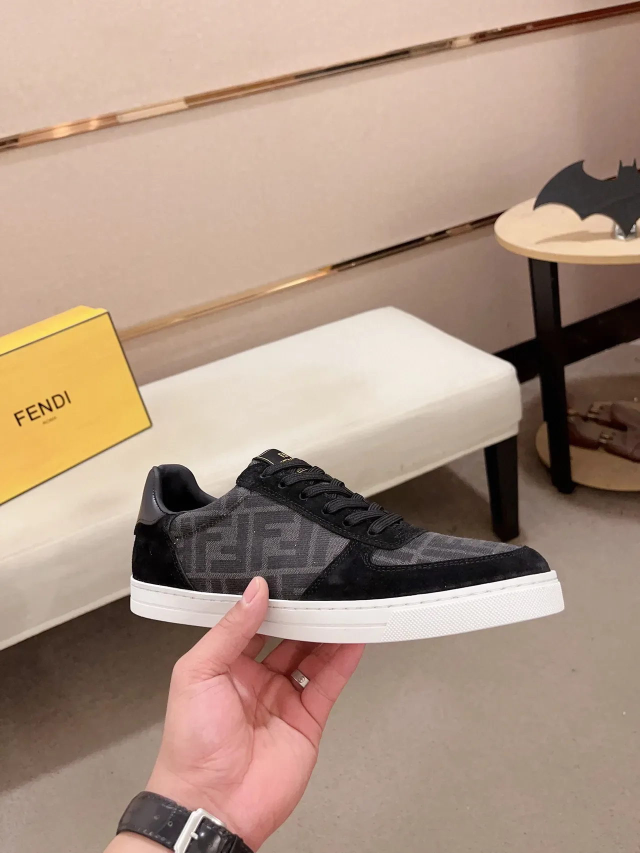 Fendi Ace Monogram-Print Black Suede Lifestyle Sneakers 4