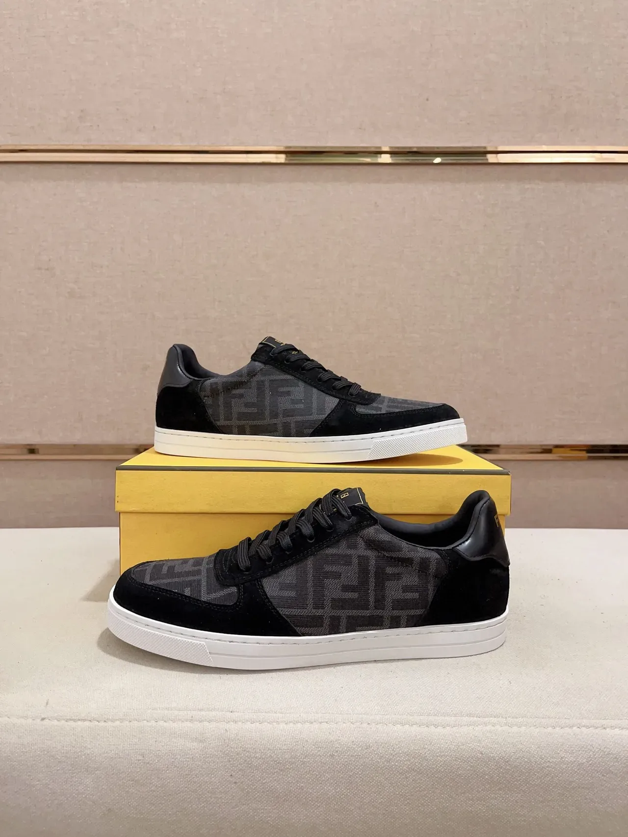 Fendi Ace Monogram-Print Black Suede Lifestyle Sneakers 5