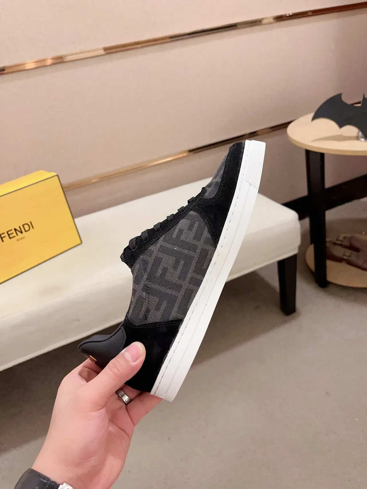 Fendi Ace Monogram-Print Black Suede Lifestyle Sneakers 6