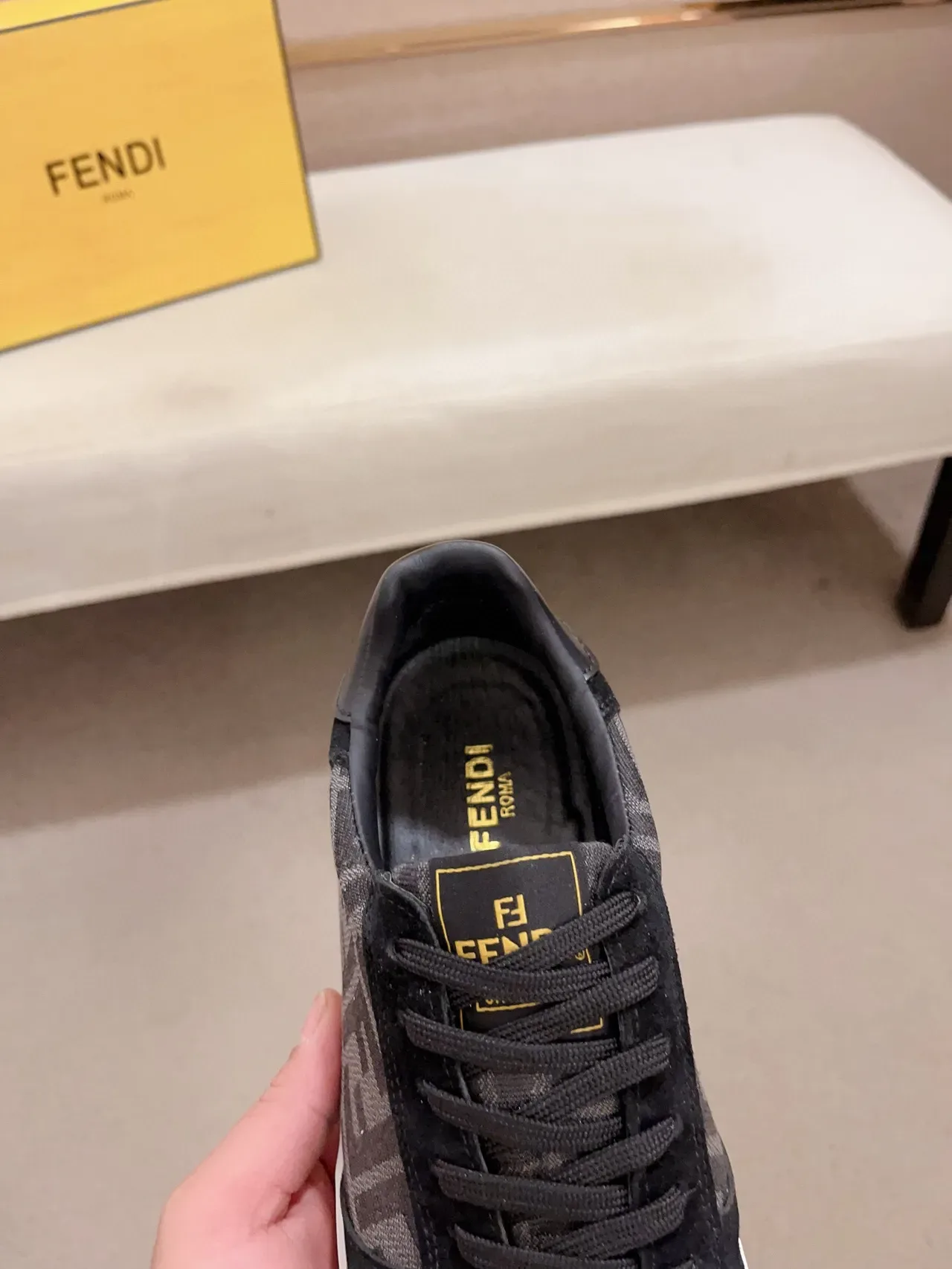 Fendi Ace Monogram-Print Black Suede Lifestyle Sneakers 7