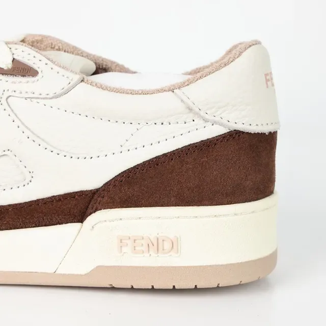 Fendi Bege Marrom De Dois Tons Couro E Camurça Embossado Motivo FF Tênis Lifestyle 4